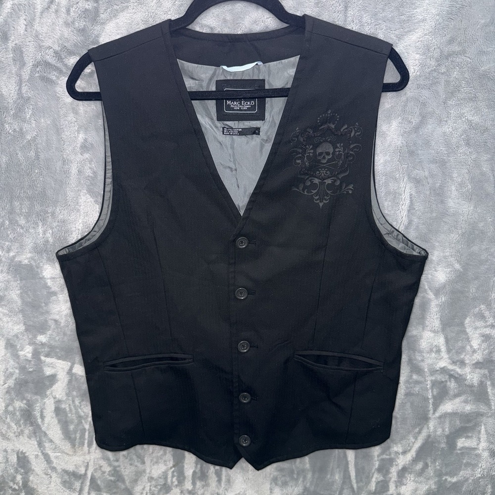 Mark Ecko Platinum Vest Mens L POLYESTER VISCOSE Pockets Tie Back Black Grey